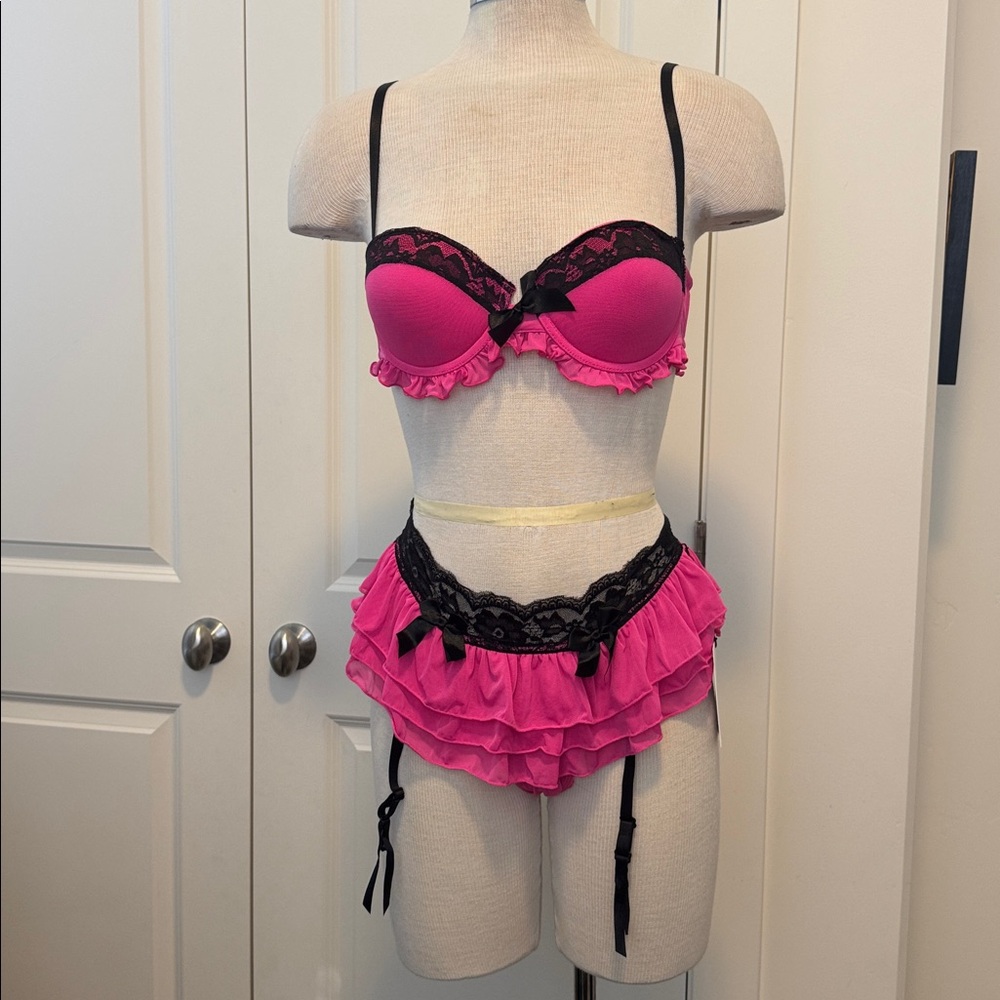 Pink and Black Lingerie Set Small/Medium